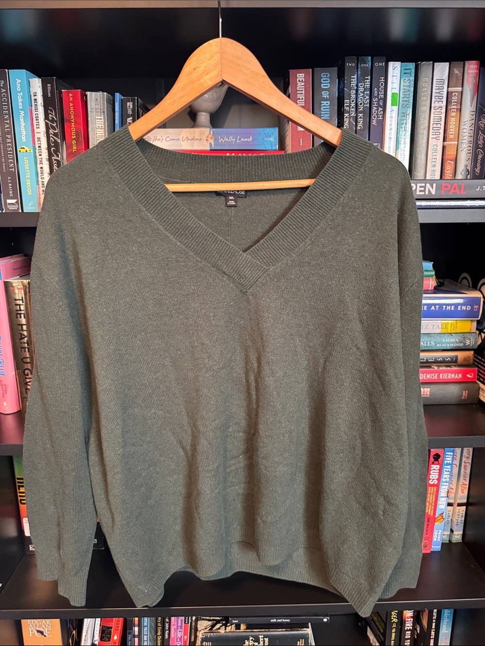 Minnie Rose Army Green Cashmere V-Neck Sweater